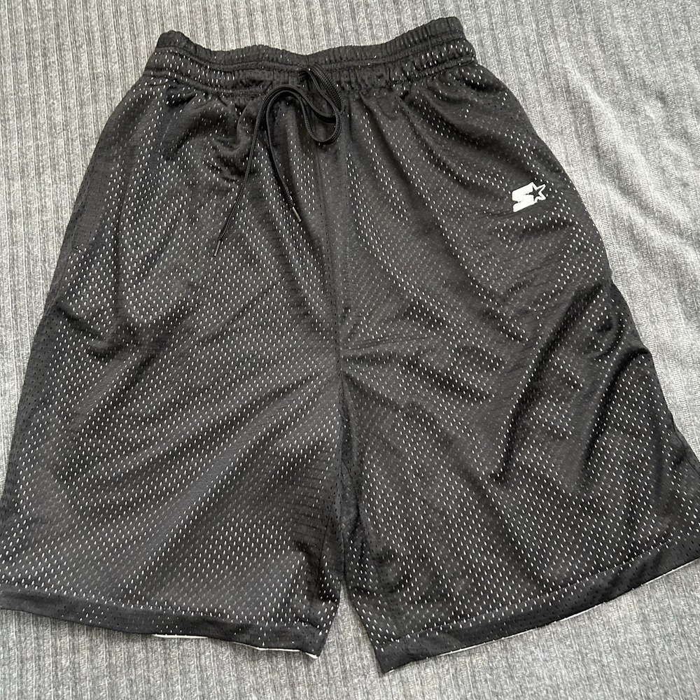 Y2K Starter Basketball Shorts Baggy Black/Smoke Silver Lining Mesh Heavyweight M